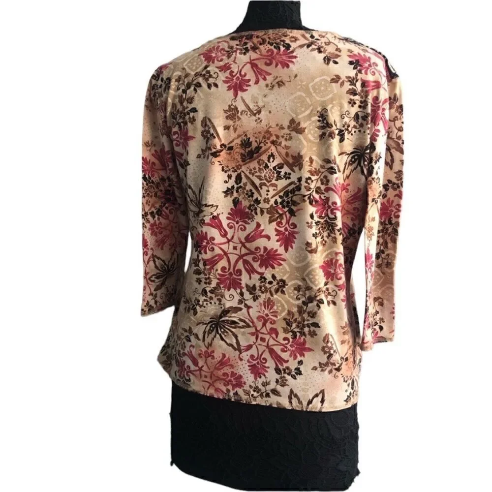 ALFRED DUMNER Women’s Blouse Top in Red Beige, Red, Black in Size: Medium